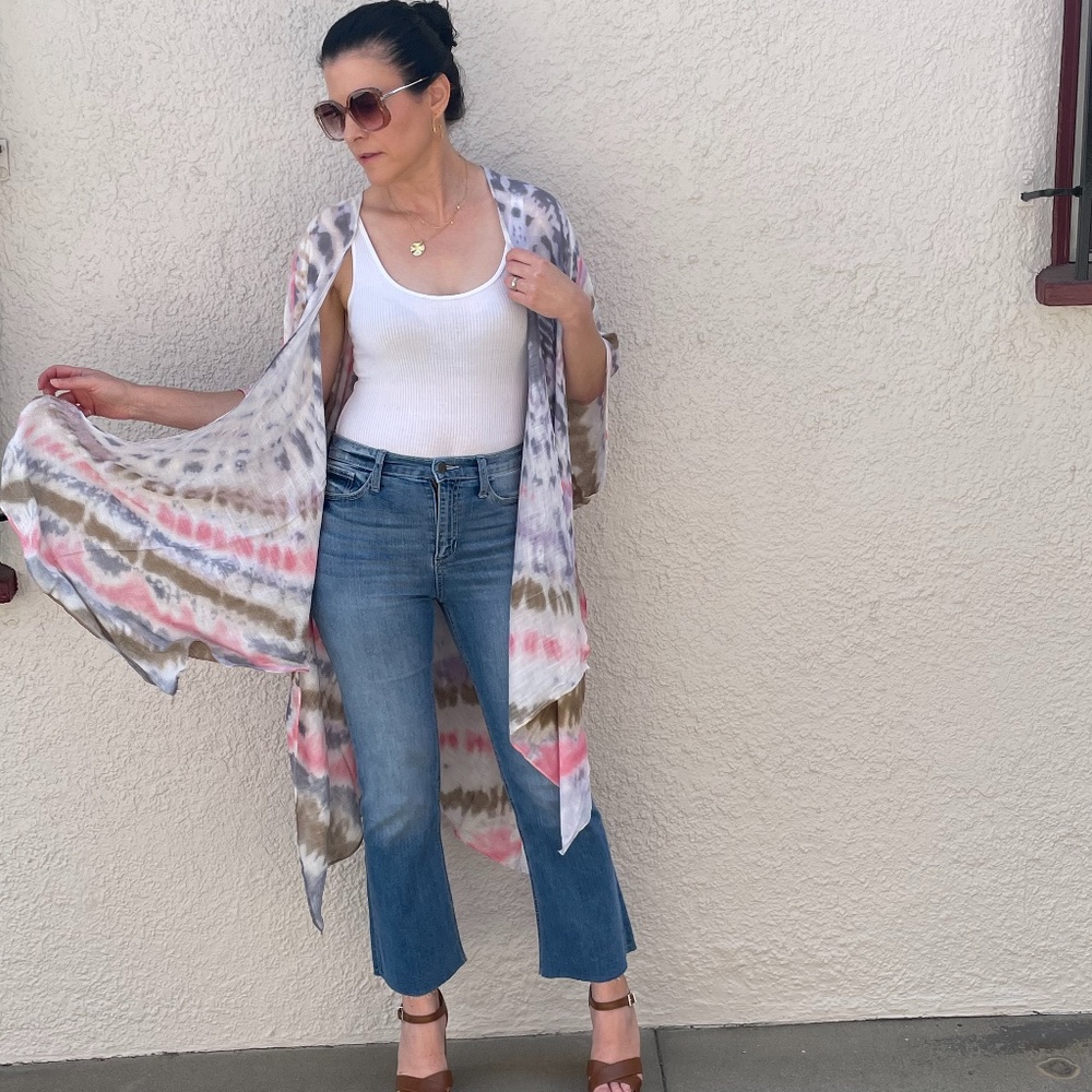 035 Boho Tie Dye Kimono beach Cover up - Picture 11 of 15